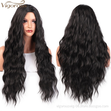 Vigorous Long Black Wavy Wig Synthetic Wave Wigs for Black Women Natural Middle Part Wigs Heat Resistant Hair
